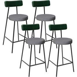 Kit 04 Banquetas Baixa Cozinha E Sala Jantar Bancada Milão L02 Couríssimo Verde Linho Cinza Escuro - Lyam Decor