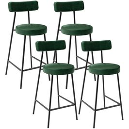 Kit 04 Banquetas Baixa Para Cozinha Sala De Jantar Bar Bancada Milão L02 Couríssimo Verde Musgo - Lyam Decor
