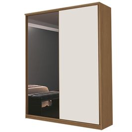 Guarda Roupa 2 Portas Deslizante 1 Com Espelho 3 Gavetas Spazio Freijó/Off White - Mpozenato