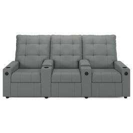 Poltrona de Cinema Reclinável 3 Lugares Baú USB Mallie FH9 PU Cinza - Mpozenato
