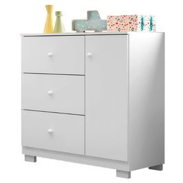 Cômoda Infantil 100% MDF 1 Porta e 3 Gavetas Duda Branco     - Phoenix