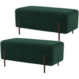 Kit 02 Puffs Retangular Decorativo Status 90x45 D02 Pés de Aço Veludo Verde Musgo C-303 - Lyam Decor