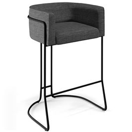 Banqueta Decorativa Fixa Base de Aço Preto Betina D02 Linho Cinza Escuro A-420 - Lyam Decor
