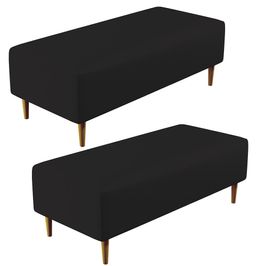 Kit 02 Puffs Decorativos Sala de Estar Bali W01 Pés Palito 120x50 cm Corano Preto - Lyam Decor