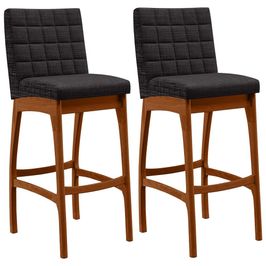 Kit 02 Banquetas Altas Para Cozinha Sala de Jantar Fixa Mila L02 Linho Chumbo - Lyam Decor