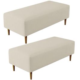 Kit 02 Puffs Decorativos Sala de Estar Bali W01 Pés Palito 120x50 cm Suede Bege - Lyam Decor