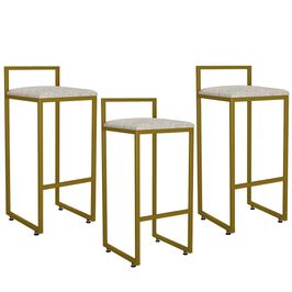 Kit 03 Banquetas Alta Para Cozinha Sala De Jantar Hanna L02 Dourado Linho Bege - Lyam Decor