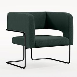 Poltrona Decorativa Scarlett D02 Base de Aço Preto Linho Verde C-117 - Lyam Decor