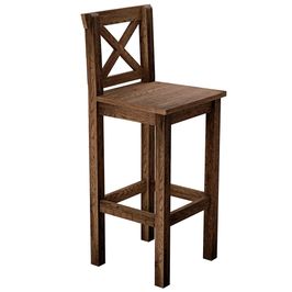 Banqueta Alta Rústica Com Encosto Arizona Base Fixa de Madeira Maciça Pinus W02 Imbuia - Lyam Decor