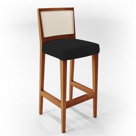 Banqueta Alta Para Cozinha Sala De Jantar Encosto Em Tela Branco Zion L02 Facto Preto - Lyam Decor