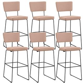 Kit 6 Banquetas Alta Para Cozinha Sala De Jantar Base em Aço Fixa Allana L02 Linho Rosê - Lyam Decor
