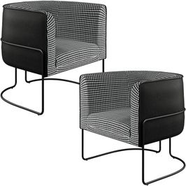 Kit 02 Poltronas Decorativa Fixa Base Aço Preto Betina D02 Pied Poule Corano Preto - Lyam Decor