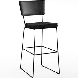 Banqueta Alta Cozinha Sala Jantar Fixa Allana L02 Couríssimo Preto Linho Chumbo - Lyam Decor