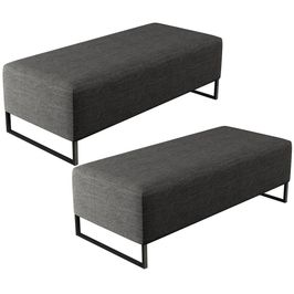 Kit 02 Puffs Decorativo Sala de Estar Bali W01 Base Ferro 120x50 cm Linho Cinza Escuro - Lyam Decor