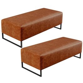Kit 02 Puffs Decorativo Sala de Estar Bali W01 Base Ferro 120x50 cm Couríssimo Camel - Lyam Decor