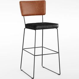 Banqueta Alta Cozinha Sala Jantar Fixa Allana L02 Couríssimo Camel Couríssimo Preto - Lyam Decor