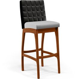 Banqueta Alta Para Cozinha Sala De Jantar Fixa Mila L02 Couríssimo Preto Linho Cinza - Lyam Decor