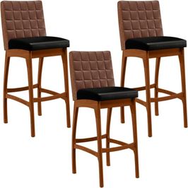 Kit 03 Banquetas Altas Cozinha Sala Jantar Fixa Mila L02 Couríssimo Marrom Couríssimo Preto - Lyam Decor