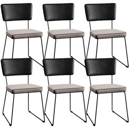 Kit 06 Cadeiras Decorativas Estofada Sala Jantar Allana L02 Couríssimo Preto Linho Bege - Lyam Decor