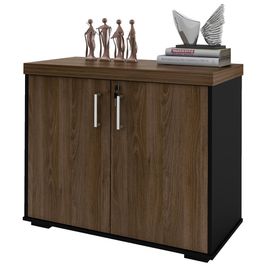 Armário Balcão Multiuso Para Escritório Sala 2 Portas Atria Executiva A02 Charuto Preto - Lyam Decor