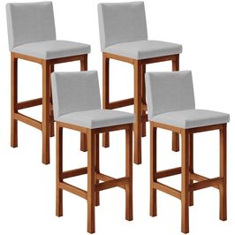 Kit 04 Banqueta Alta Para Cozinha Sala De Jantar Fixa Alya L02 Facto Cinza Metalizado - Lyam Decor