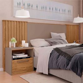 Cabeceira Casal Lucius Extensível 2 Mesas com Gaveta Caemmun Buriti / fendi