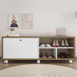 Sapateira Recamier porta basculante com rodízios Estilo Lamina Mel/Branco