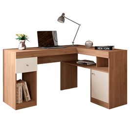 Mesa De Computador Com Porta e Gaveta Nilo Caemmun Lamina Mel/Off White Perfect