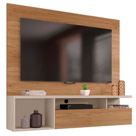 Painel para Tv até 55 Polegadas Nicho com Porta Basculante Brasil Caemmun Buriti/off white