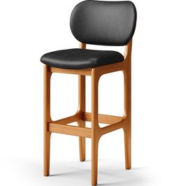 Banqueta Alta Para Cozinha Madeira Fixa Betta L02 Imbuia Couríssimo Preto - Lyam Decor