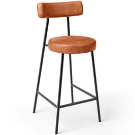 Banqueta Baixa Para Cozinha Sala De Jantar Bar Bancada Milão L02 Couríssimo Camel - Lyam Decor