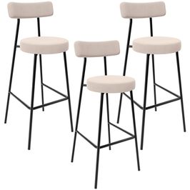 Kit 03 Banquetas Altas Cozinha Bar Sala De Jantar Em Aço Milão L02 Suede Bege - Lyam Decor