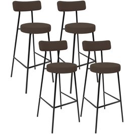 Kit 04 Banquetas Alta Bar Cozinha Sala De Jantar Em Aço Milão L02 Suede Marrom - Lyam Decor