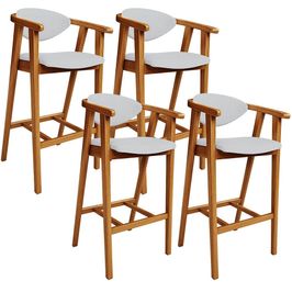 Kit 04 Banquetas Alta Para Cozinha Bancada Bar Sala de Jantar Fixa Cecília L02 Linho Cinza - Lyam