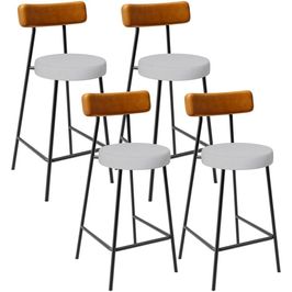 Kit 04 Banquetas Baixa Cozinha E Sala Jantar Bancada Milão L02 Couríssimo Whisky  Linho Cinza - Lyam Decor