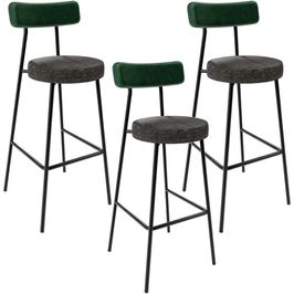Kit 03 Banquetas Alta Bar Cozinha Sala De Jantar Milão L02 Facto Verde Linho Chumbo - Lyam Decor