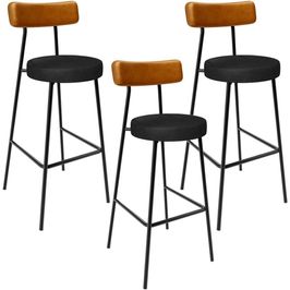 Kit 03 Banquetas Alta Bar Cozinha Sala De Jantar Milão L02 Couríssimo Whisky Preto - Lyam Decor