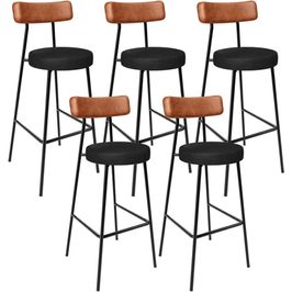 Kit 05 Banquetas Alta Bar Cozinha Sala De Jantar Milão L02 Couríssimo Camel Preto - Lyam Decor