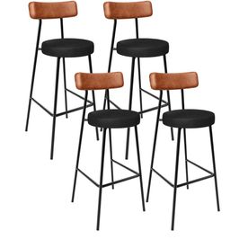 Kit 04 Banquetas Alta Bar Cozinha Sala De Jantar Milão L02 Couríssimo Camel Preto - Lyam Decor