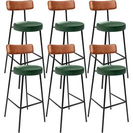 Kit 06 Banquetas Alta Bar Cozinha Sala Jantar Milão L02 Couríssimo Camel Facto Verde - Lyam Decor