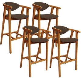 Kit 04 Banquetas Alta Para Cozinha Bancada Bar Sala de Jantar Fixa Cecília L02 Suede Marrom - Lyam