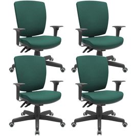 Kit 04 Cadeiras de Escritório Diretor Office Giratória Preto Alta Flexi P03 Poliéster Verde - Lyam
