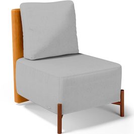 Poltrona Decorativa Sala Estar Living Pés Madeira Hungria L02 Couríssimo Whisky Linho Cinza - Lyam