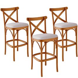Kit 03 Banquetas Altas Cozinha Bancada Bar Sala de Jantar Estofada Ávila L02 Linho Bege - Lyam