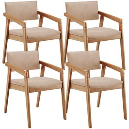 Kit 04 Cadeiras Para Sala de Jantar Estar Living Giorgia L02 Suede Bege - Lyam Decor