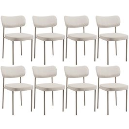 Kit 08 Cadeiras Estofadas Para Sala De Jantar Melina Base Arena L02 Linho Cru - Lyam Decor