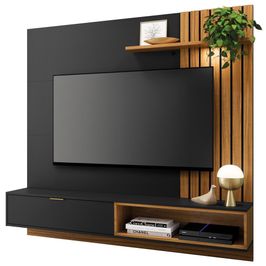 Painel Bancada Suspensa Para TV até 60 Pol. 160cm Ripado Palmas C05 Preto/Noce Milano - Mpozenato