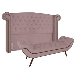 Cabeceira Cama Box Casal King 195cm Provença com Calçadeira Vêneto P02 Veludo Rosê - Mpozenato