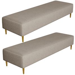 Kit 02 Puffs Decorativo Sala de Estar Bali W01 Pés Palito 170x60cm Linho Bege - Lyam Decor