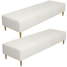 Kit 02 Puffs Decorativo Sala de Estar Bali W01 Pés Palito 210x60cm Linho Champagne - Lyam Decor